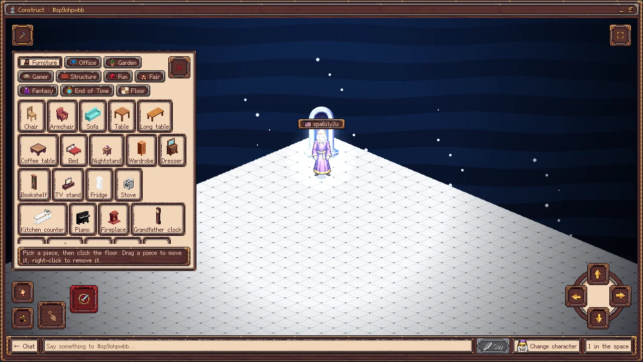 The Construct, an empty white floor, with its Build menu open